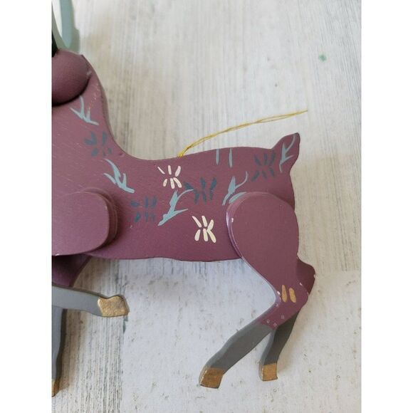 Yellowstone wooden reindeer bow ornament Xmas decor - Picture 3 of 6